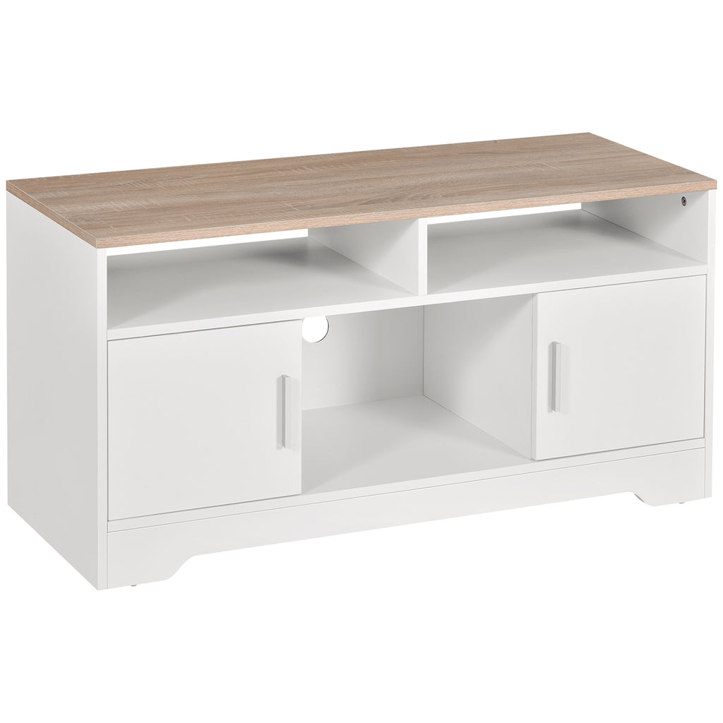 Meuble TV banc TV en bois grand espace de rangement avec 2 compartiments ouverts 2 armoires à porte une armoire ouverte 105 x 40 x 52 cm blanc-0