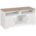 Meuble TV banc TV en bois grand espace de rangement avec 2 compartiments ouverts 2 armoires à porte une armoire ouverte 105 x 40 x 52 cm blanc-0