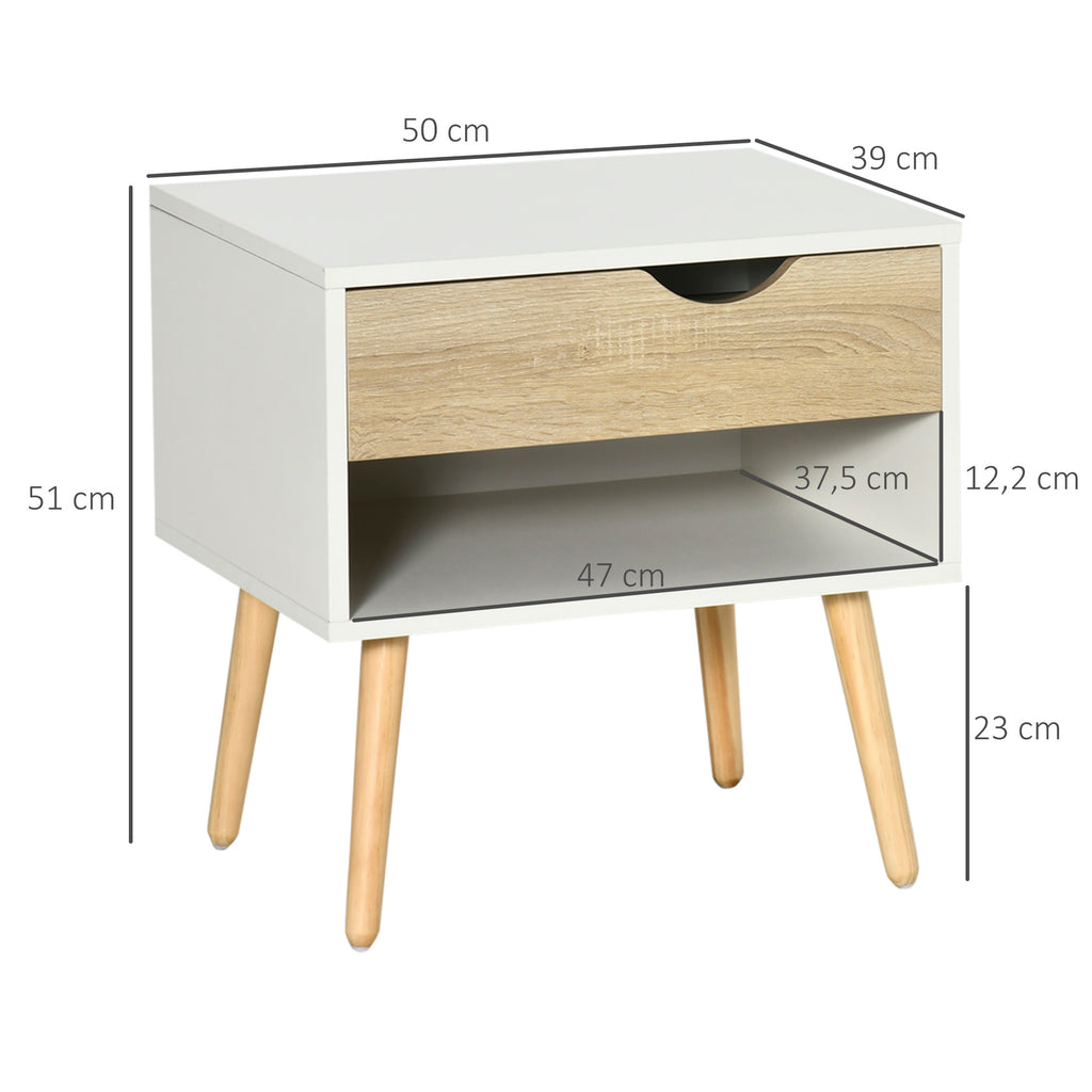 Lot de 2 Tables de Nuit tiroir Niche Design Moderne Panneau de Particules Classe E1 Pieds en Bois Massif 50 x 39 x 51 cm-2