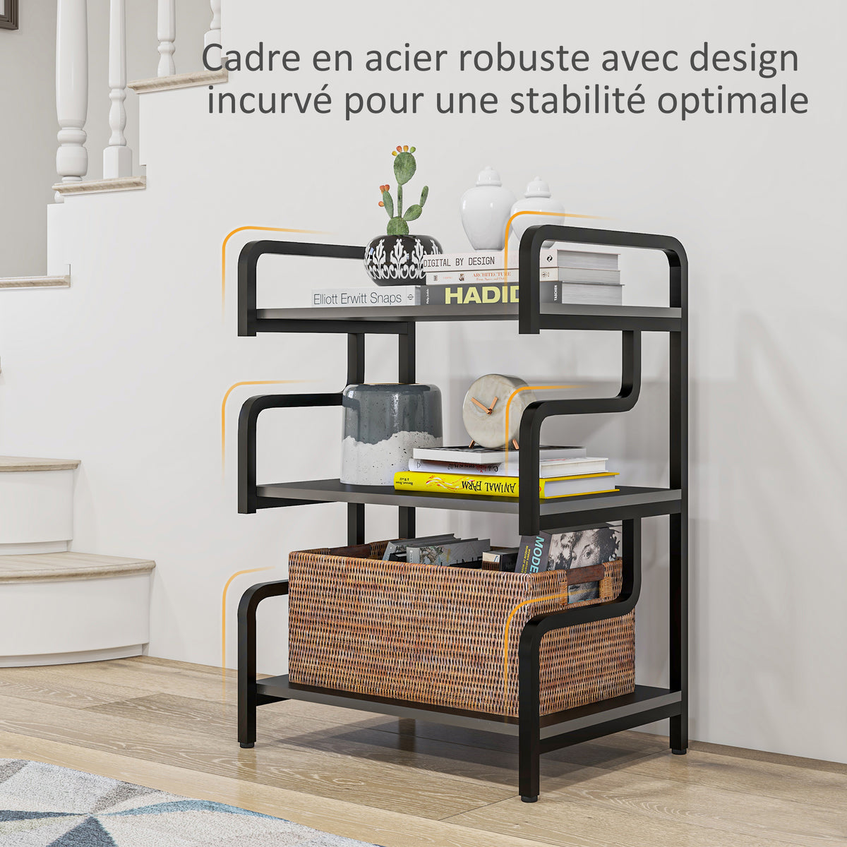 Étagère de rangement à 3 niveaux étagère en métal design industriel structure en acier 55 x 40 x 77 cm Noir-4