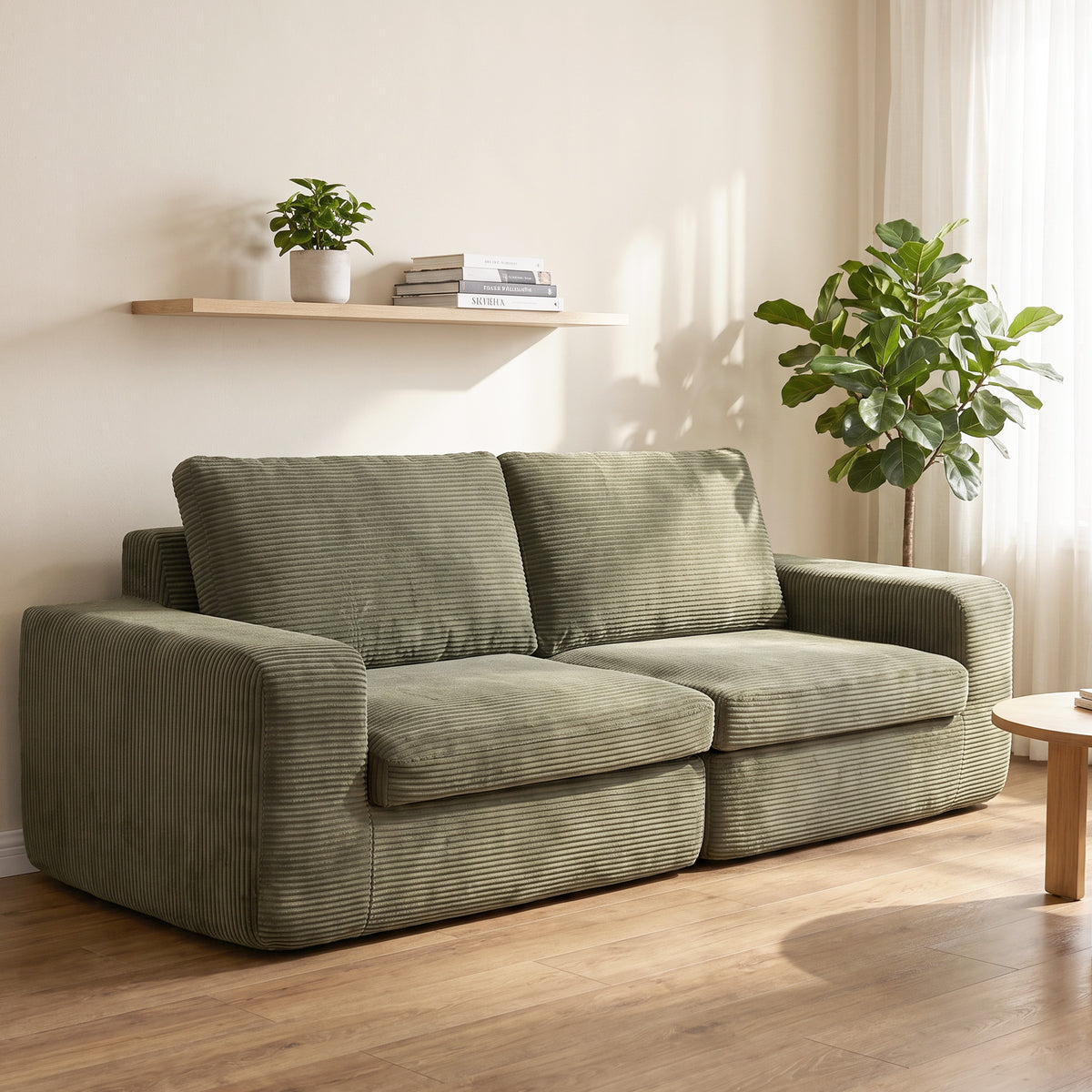 Canapé 3 Places en Velours Côtelé, Canapé de Salon Compressé Moderne 236 cm avec Coussin à Ressorts, Vert-1