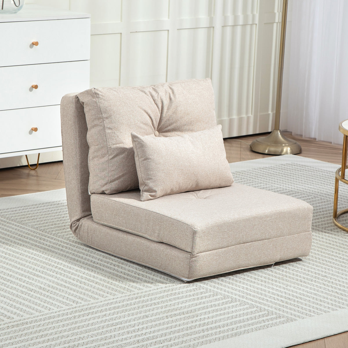 Chauffeuse canapé-lit convertible fauteuil 1 place avec 1 coussin avec dossier réglable, beige-9