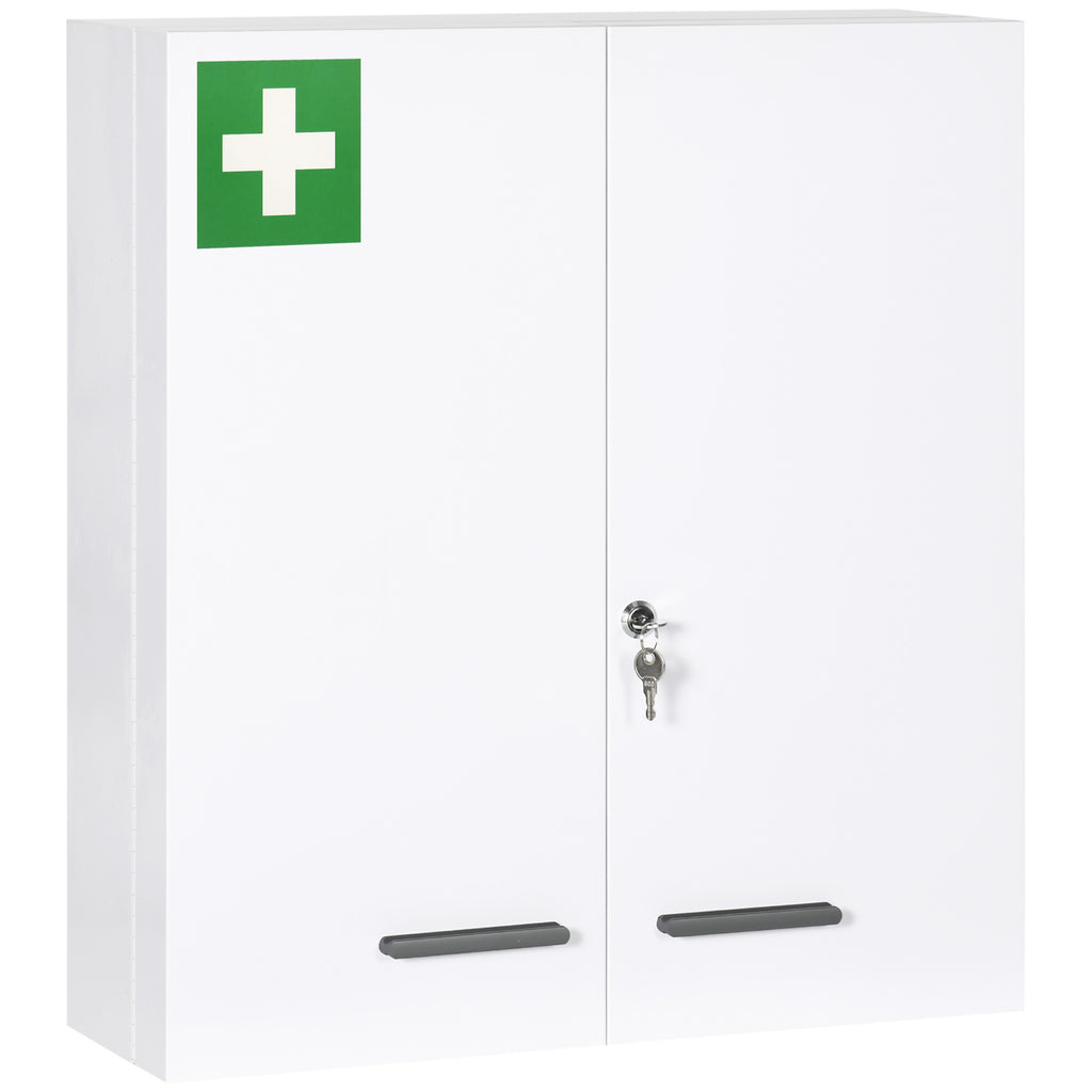 Armoire à pharmacie 6 étagères avec serrure et 2 clés de sécurité, 55x18x60 cm, blanc-0
