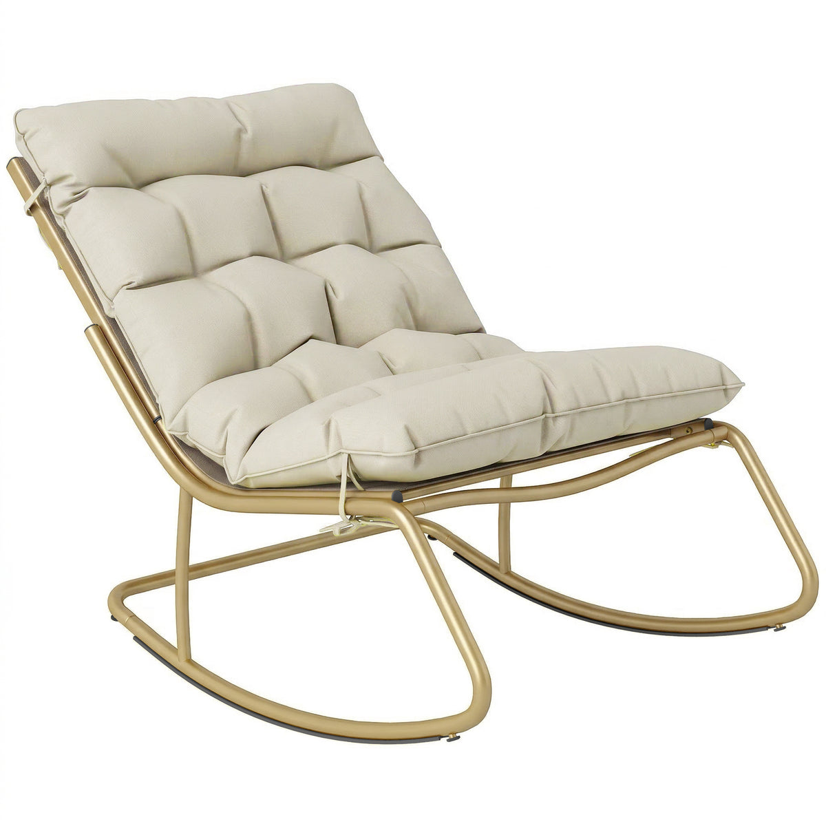 Fauteuil à Bascule Extérieur Coussin Moelleux 125cm Large 64cm en Acier et Textilène Beige et Doré-0