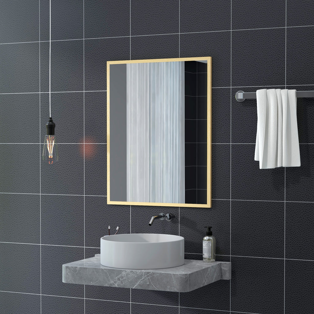 Miroir mural rectangulaire 90 x 70 cm, cadre en bois, idéal pour la salle de bain, salon ou chambre, naturel-6