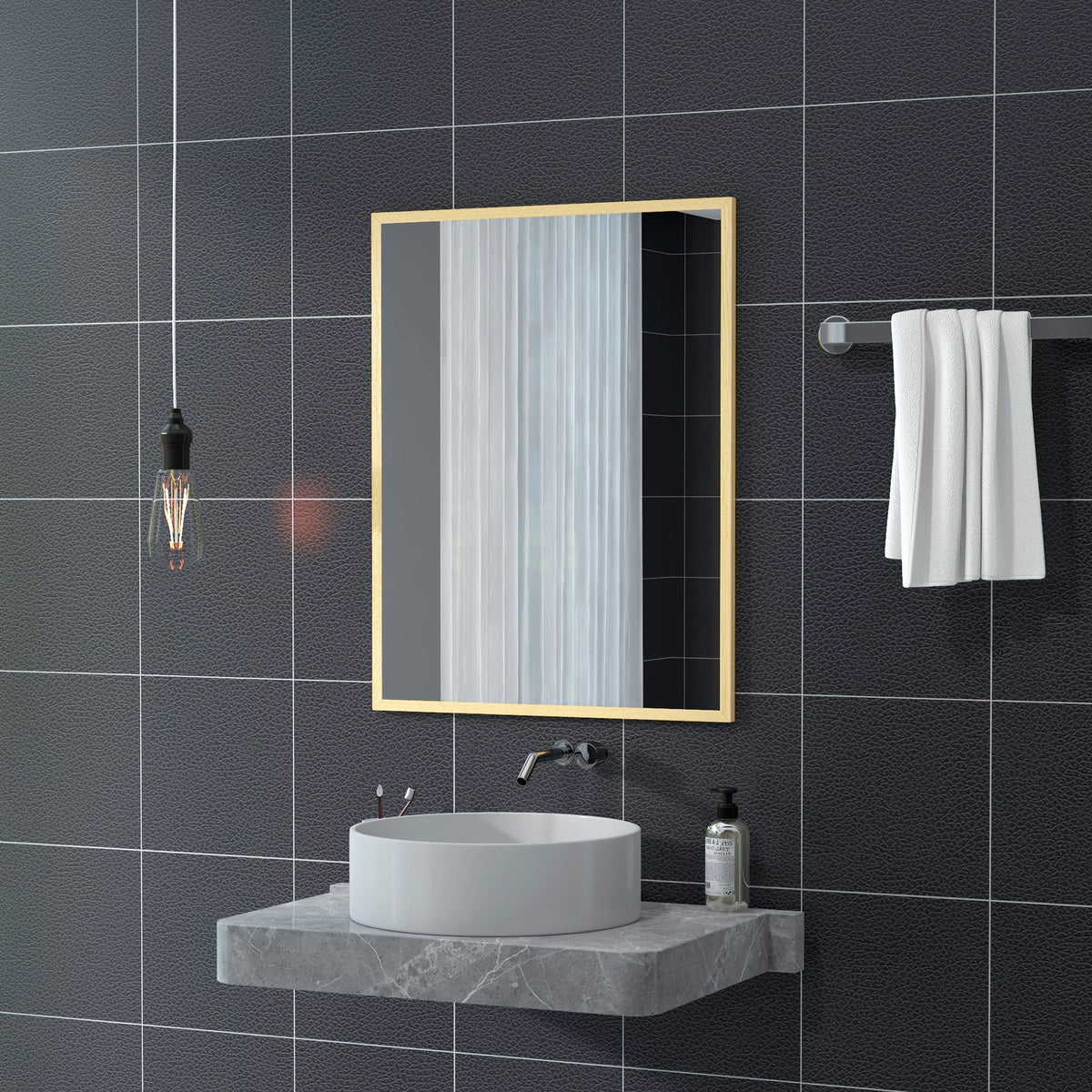 Miroir mural rectangulaire 90 x 70 cm, cadre en bois, idéal pour la salle de bain, salon ou chambre, naturel-6