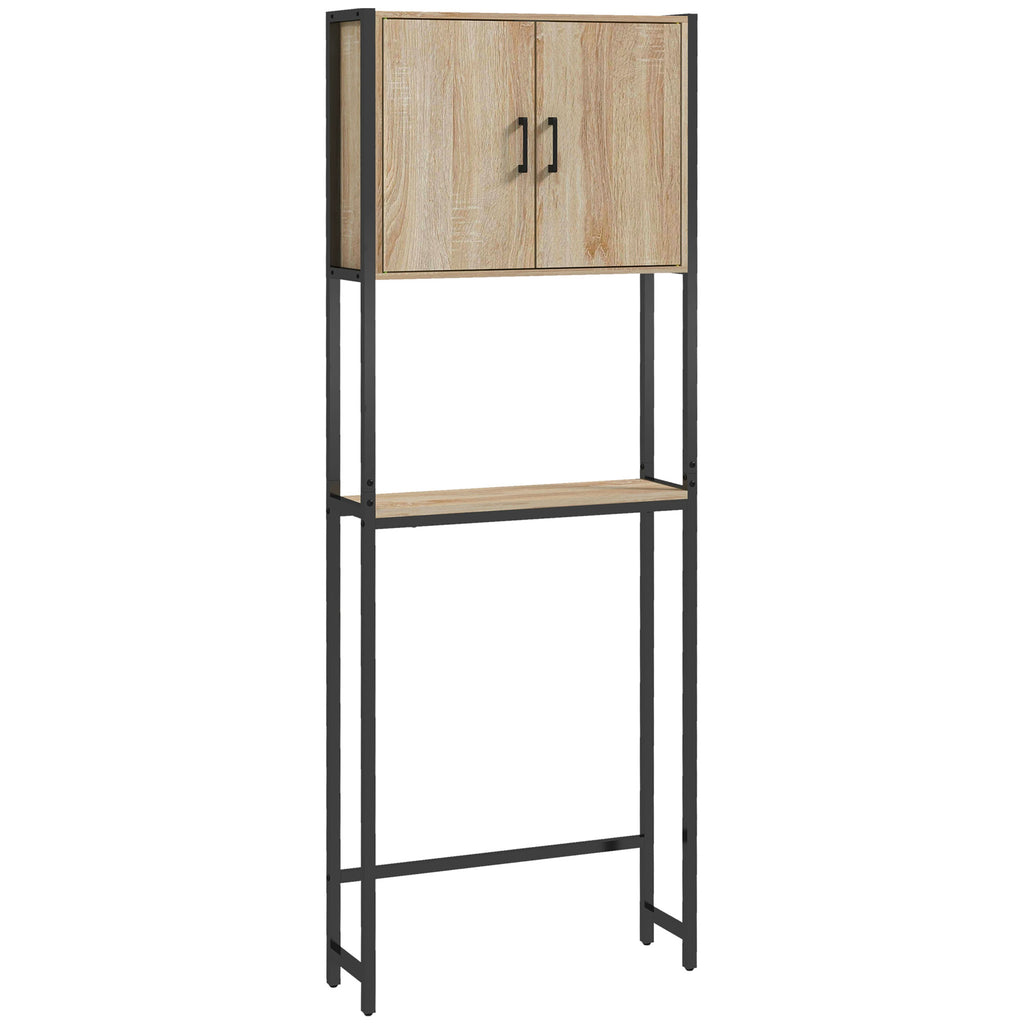 Étagère de toilettes meuble de salle de bain dessus toilette WC avec placard 2 portes et étagère ouverte-0