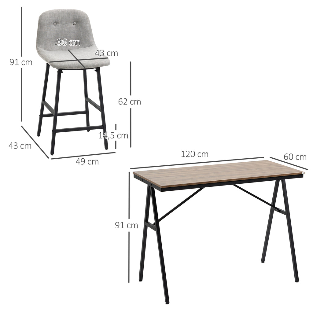 Ensemble table de bar avec tabourets table à manger debout avec 4 chaises rembourrées pieds en acier 120x60x91cm gris-2