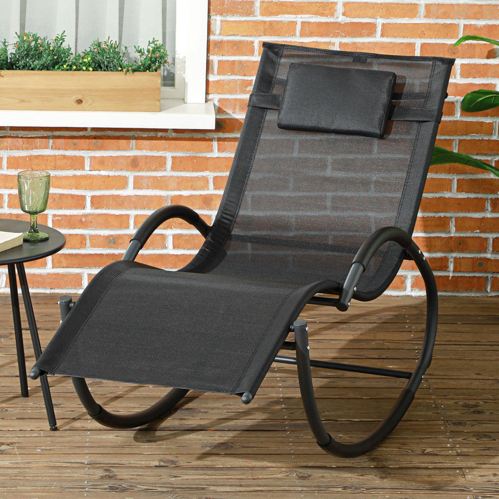 Chaise longue à bascule avec tétière utilisation extérieure intérieure noir-9