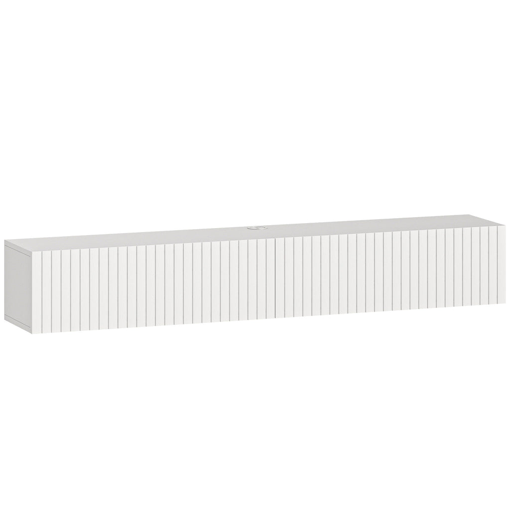 Meuble TV suspendu 140cm, meuble télé pour téléviseur 72 pouces, 2 portes rabattables, 140x25x22cm, blanc-0