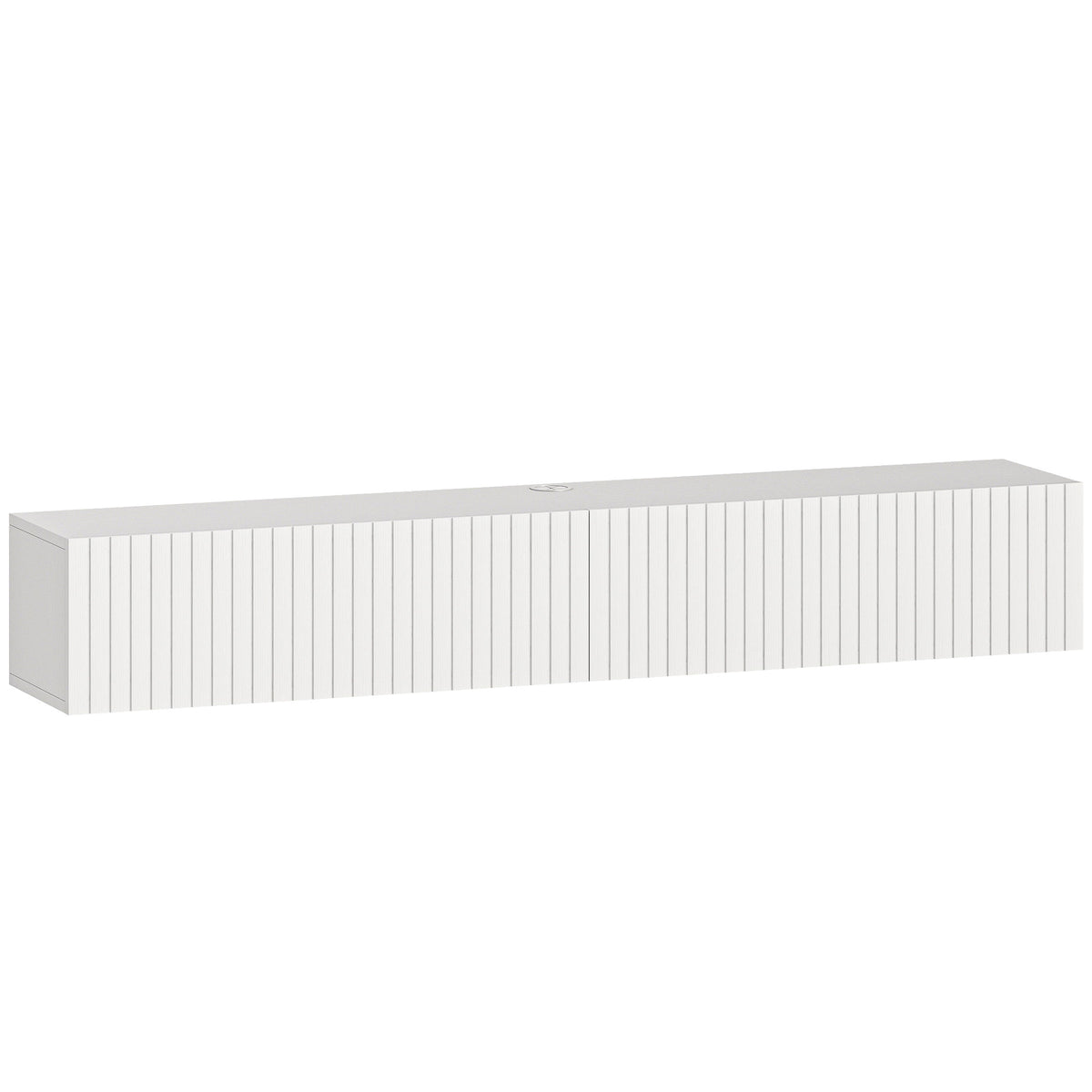 Meuble TV suspendu 140cm, meuble télé pour téléviseur 72 pouces, 2 portes rabattables, 140x25x22cm, blanc-0