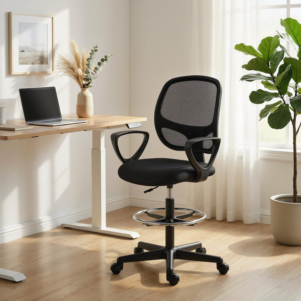 Chaise bureau ergonomique, fauteuil de bureau avec repose-pieds et accoudoirs, hauteur réglable, 59x58x103-123cm, noir-9