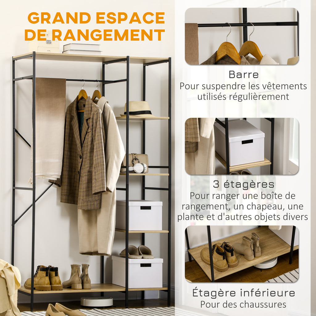 Penderie portant à vêtements style industriel en métal avec tringle et 4 étagères - dim. 100L x 46L x 170,5H cm-4