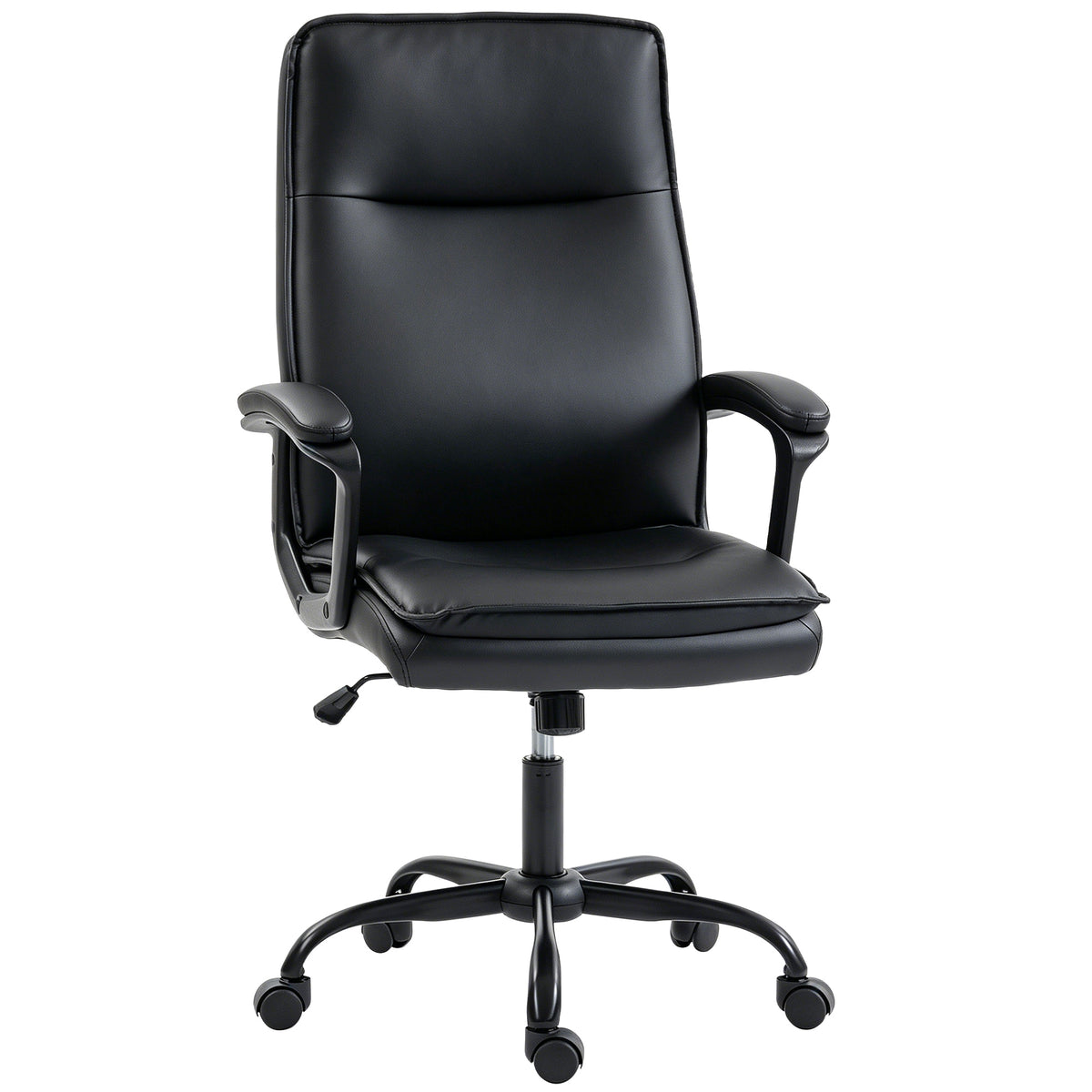 Chaise bureau ergonomique, fauteuil de bureau en PU, hauteur réglable, fonction bascule, pivotante 360°, noir-0