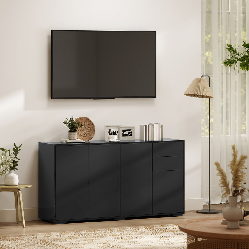 Buffet meuble de rangement 2 tiroirs coulissants 4 portes étagère réglable panneaux de particules 140 x 36 x 74 cm noir-7