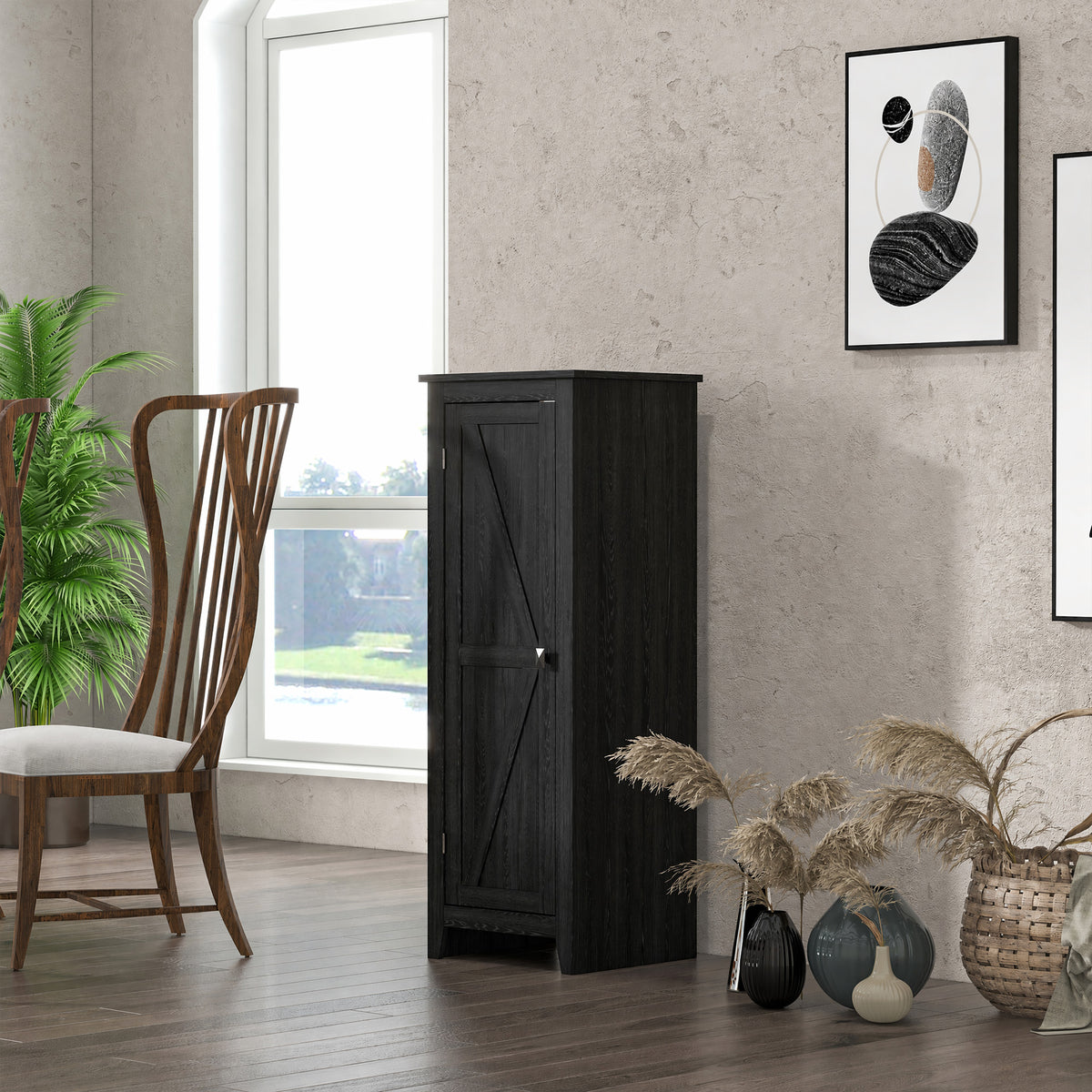Armoire de Rangement sur Pieds buffet cuisine avec 2 étagères réglables 120H cm noir-1