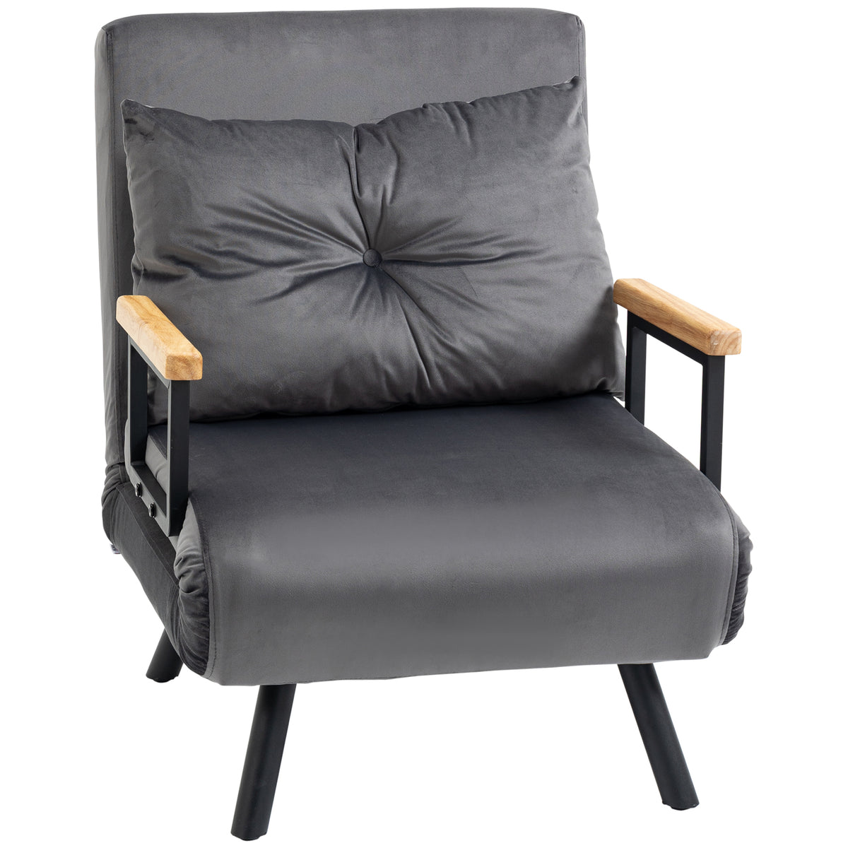 Fauteuil convertible 1 place fauteuil-lit chauffeuse 3 en 1 dossier réglable oreiller tissu velours 63x73x81cm gris-0