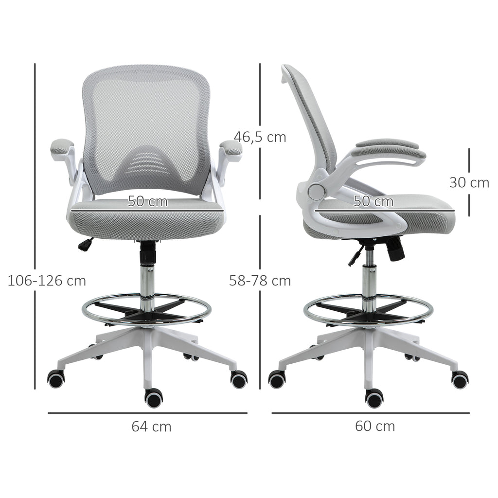 Fauteuil de bureau chaise de bureau assise debout hauteur réglable repose-pieds gris et blanc-2