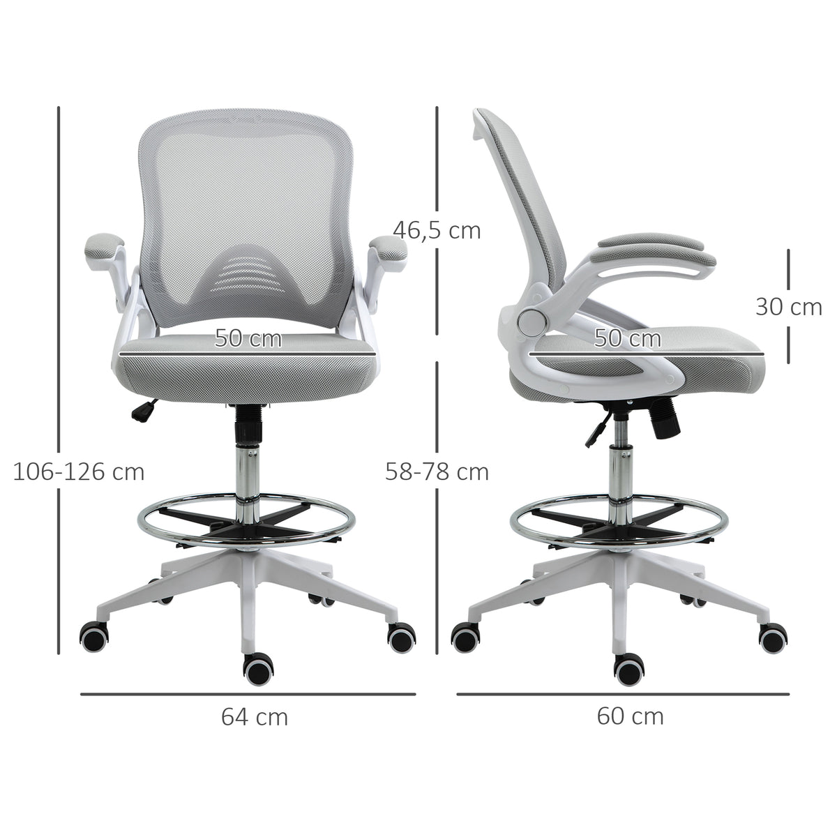 Fauteuil de bureau chaise de bureau assise debout hauteur réglable repose-pieds gris et blanc-2