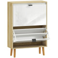 Meuble à chaussures, armoire à chaussures étroite, 2 tiroirs rabattables, portes haute brillante, 60x24x91cm, blanc-0