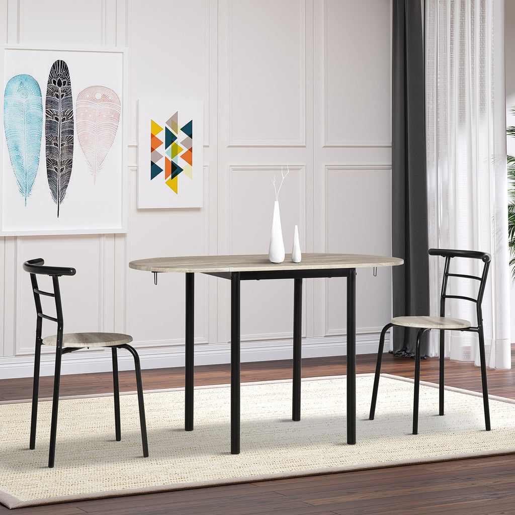 Ensemble table ovale extensible et 2 chaises - table à rabats - métal et MDF - noir et naturel-1