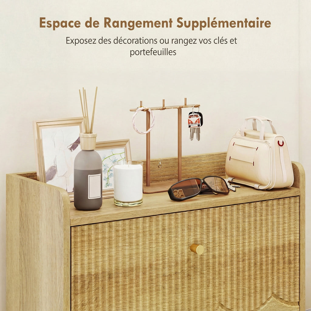 Meuble à chaussures 18 paires, armoire à chaussures étroite, 3 tiroirs rabattables étagères réglables, 60x24x128cm, chêne-6