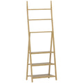 Étagère salle de bain en bambou pliable 3 niveaux étagère à échelle porte-serviettes 53,5x30x153cm effet bois naturel-0