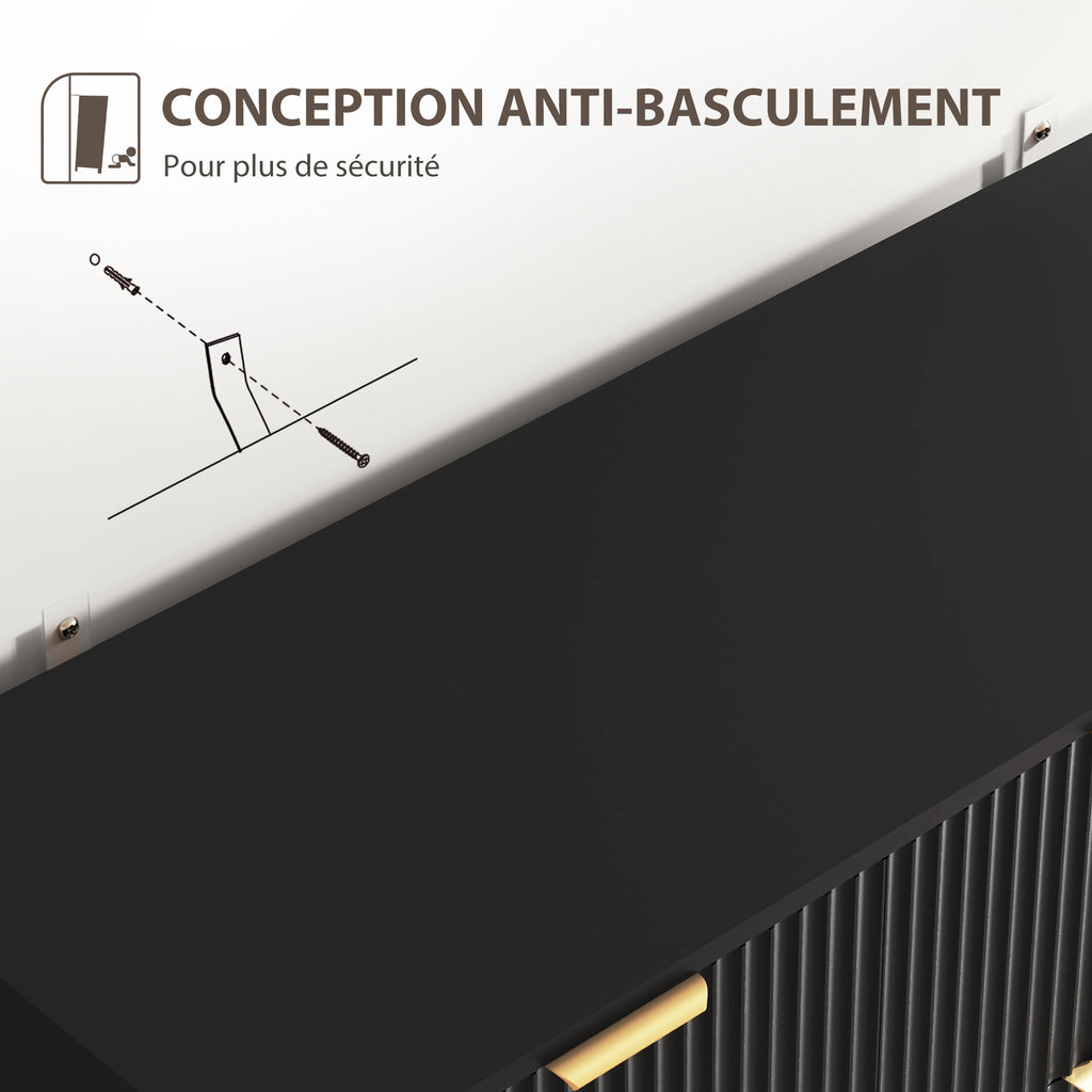 Buffet meuble cuisine rangement avec 3 tiroirs, étagères réglables, placards à portes cannelées, 120 x 40 x 90 cm, noir-8