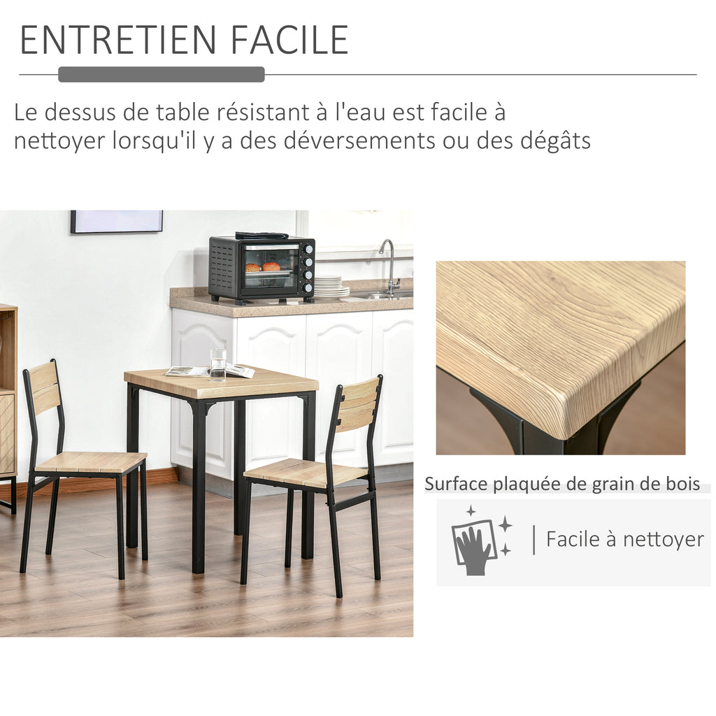 Ensemble table et chaises pour 2 personnes, table de cuisine avec chaises, table à manger 3 pièces avec 2 chaises encastrables, pour cuisine salon maison, bois de chêne clair-5