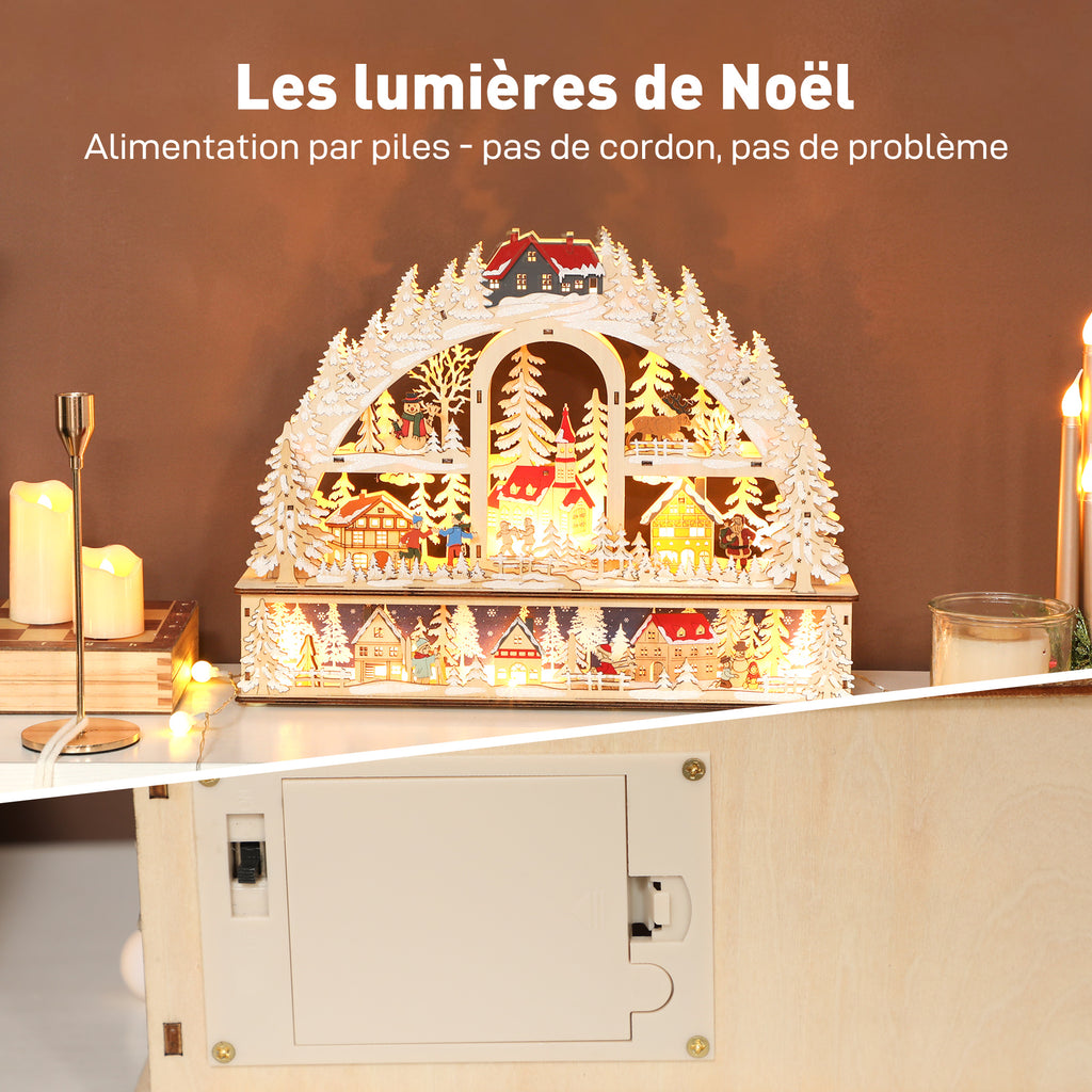 Villaggio di Natale ad arco in legno con 20 LED, 45 × 10 × 35 cm
