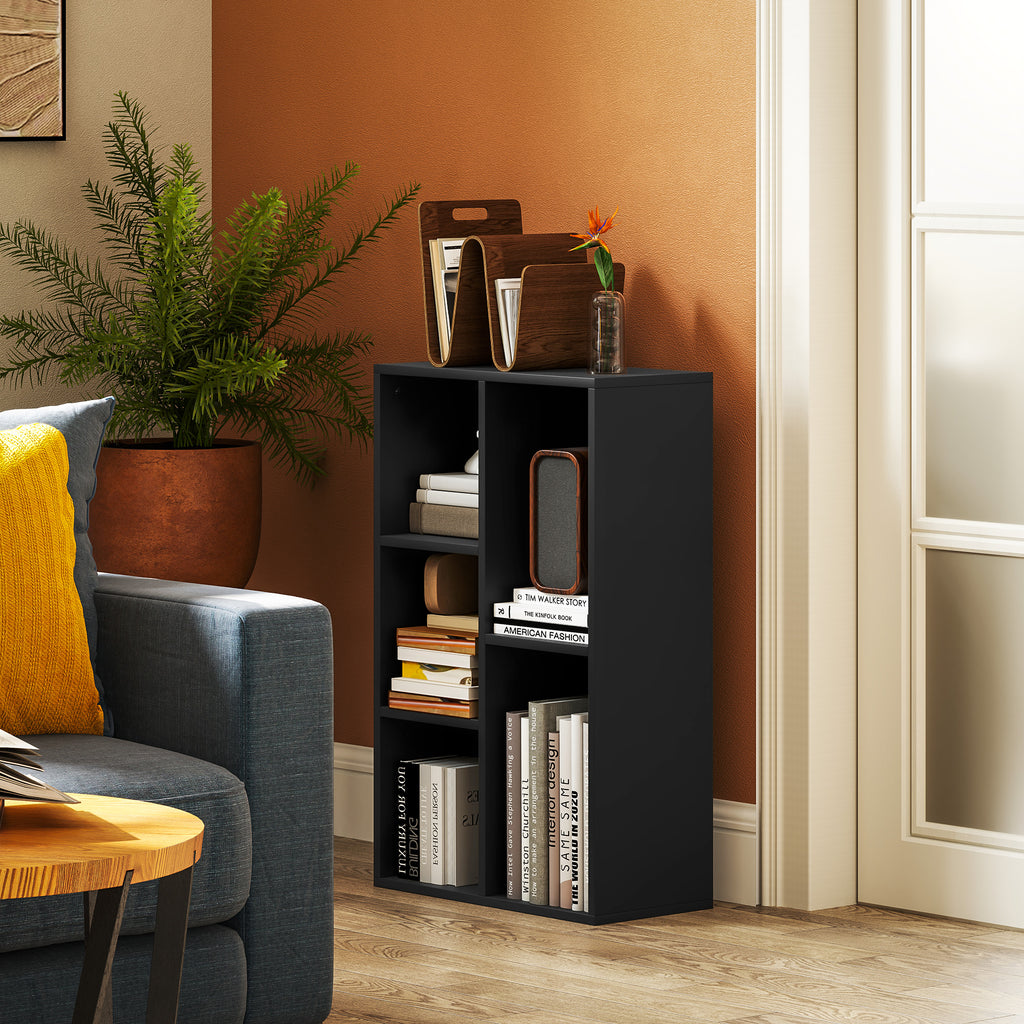 Bibliothèque étagère de rangement avec 5 compartiments, pour salon chambre à coucher bureau, 50x24x80cm, noir-1