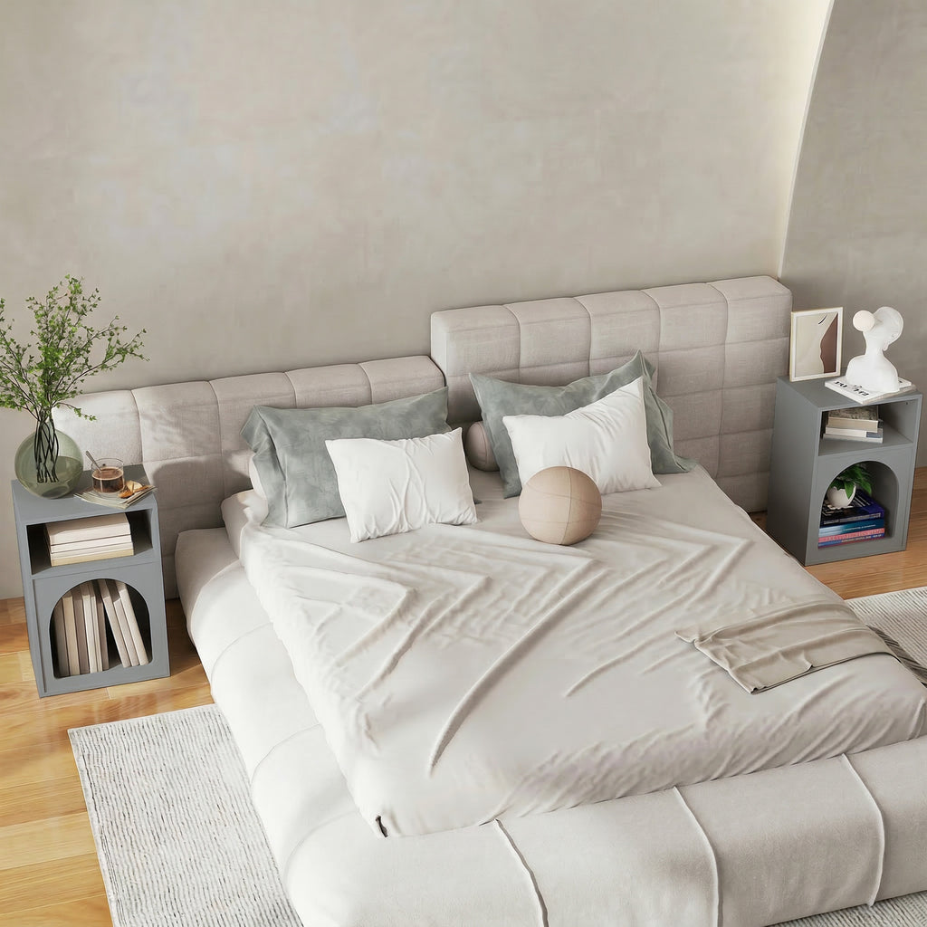 Lot de 2 tables de chevet, table de nuit avec compartiments ouverts, design arqué, 40 x 30 x 60 cm, gris-9