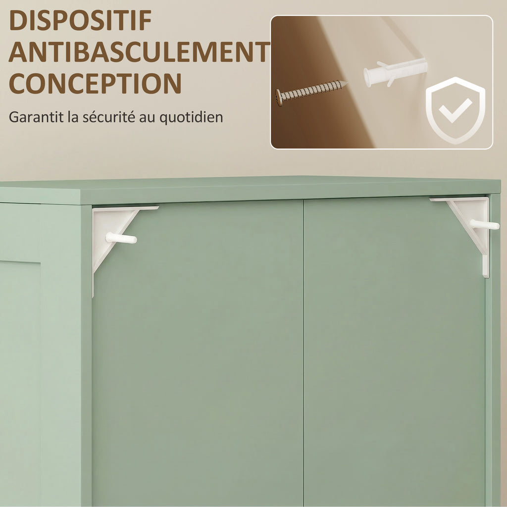 Buffet cuisine, meuble cuisine rangement avec 4 portes cintrées et 2 étagères réglables, 60 x 30 x 110 cm, vert-6