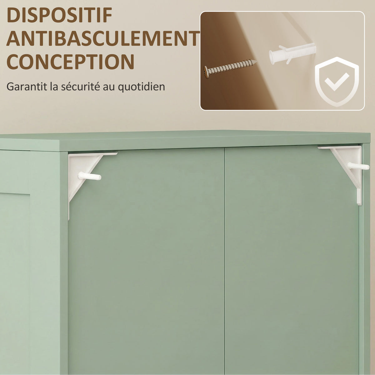 Buffet cuisine, meuble cuisine rangement avec 4 portes cintrées et 2 étagères réglables, 60 x 30 x 110 cm, vert-6