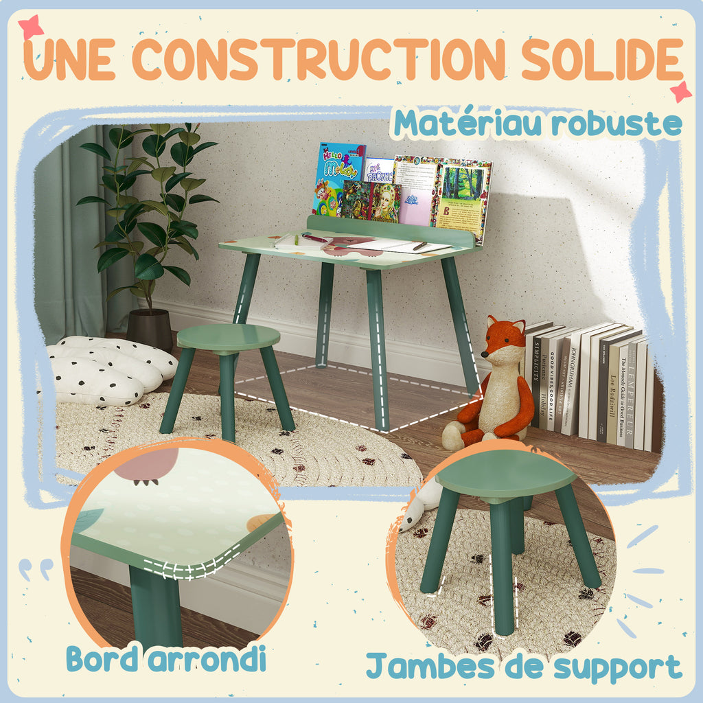 Ensemble table et chaise enfant table pour enfant avec chaise avec porte-livres motifs d'ours pour enfants 3-8 ans vert-5