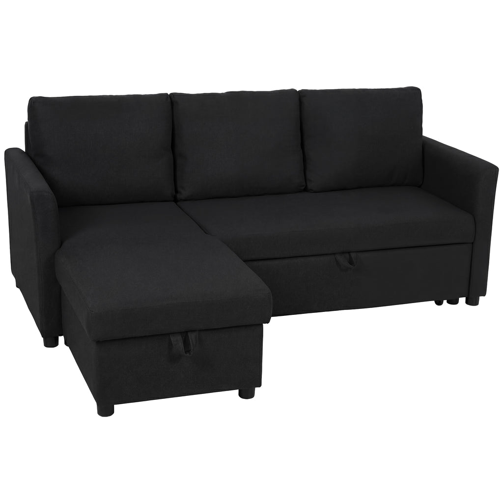 Canapé d'Angle Convertible, Canapé-Lit 3 Places 192 cm avec Méridienne Réversible, Rangement Caché, Gris Anthracite-0