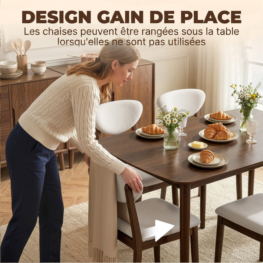 Ensemble table salle à manger avec 4 chaises table de cuisine avec chaises 4 personnes assise rembourrée noyer crème-6