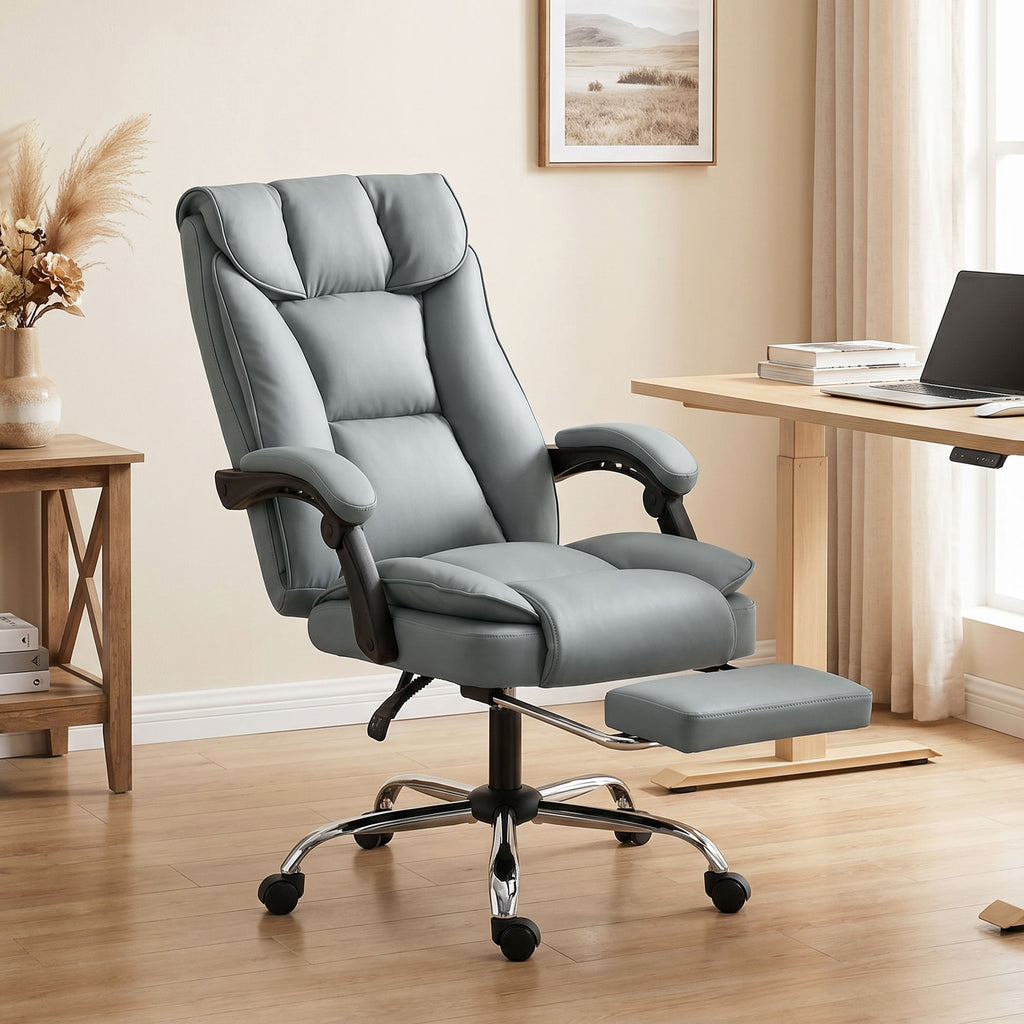 Chaise de bureau ergonomique, fauteuil de bureau inclinable avec repose-pieds, hauteur réglable, pivotante 360°, gris-8