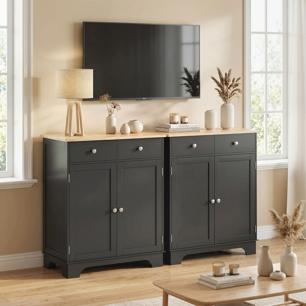 Meuble de rangement buffet salon avec placards, 2 tiroirs et étagères réglables, 68x40,3x85cm, noir et bois naturel-7