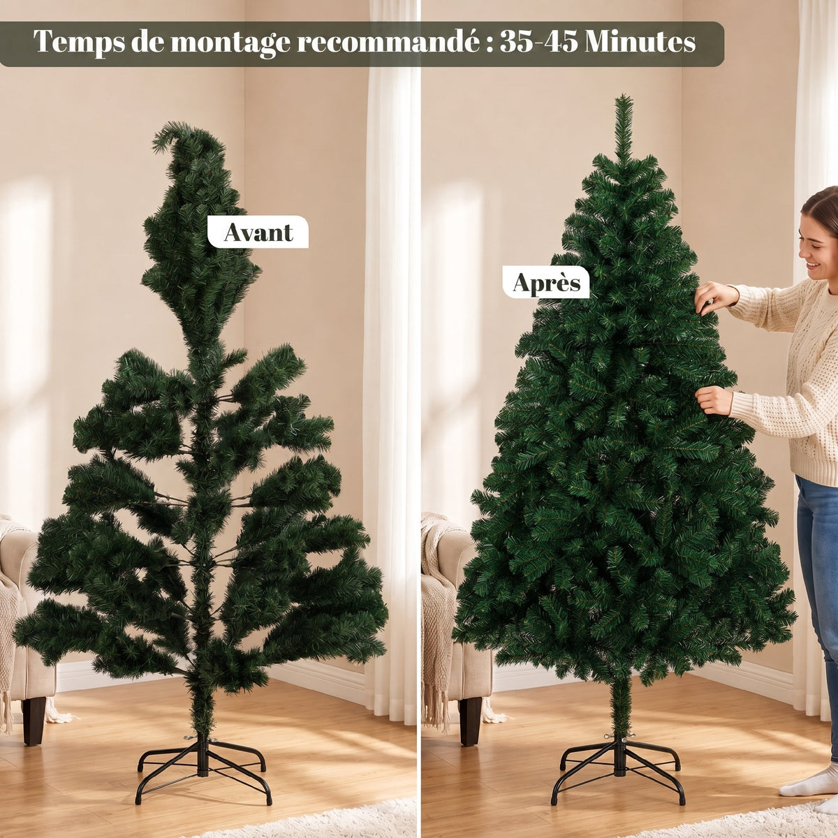 Albero di Natale artificiale 180 cm con 700 punte e base pieghevole