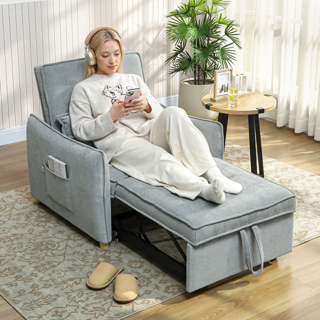 Fauteuil convertible 1 place 3 en 1, fauteuil-lit clic-clac en chenille, assise large dossier réglable, 88x84x87cm, gris-1