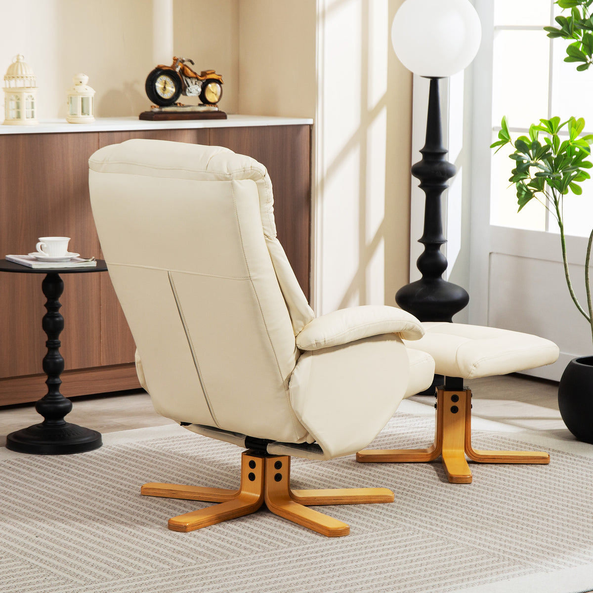 Fauteuil relax avec repose-pied fauteuil de relaxation pivotant 360° dossier inclinable charge 120 Kg crème-7