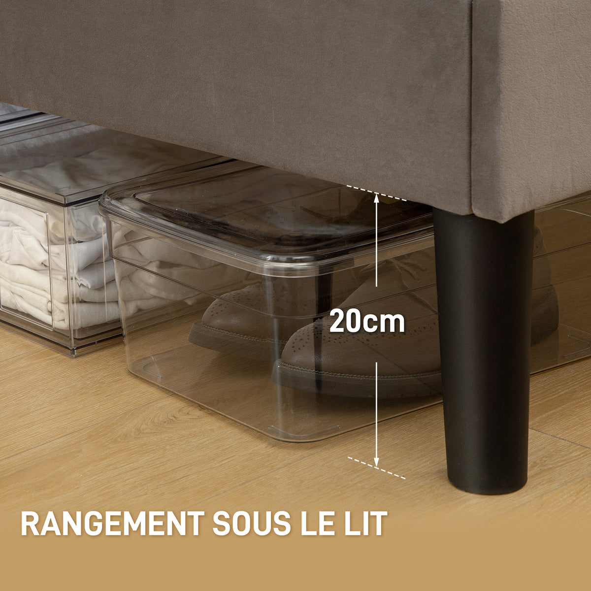 Cadre de lit double 140 x 190 cm lit 2 personnes tête de lit réglable sommier 150 x 198 x 100/105/110/115/120 cm gris-6