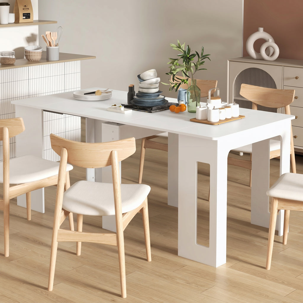 Table à manger pliante, table pliante cuisine extensible jusqu'à 6 personnes, pour petits espaces, salle à manger, blanc-1