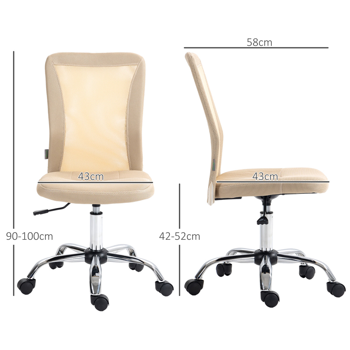 Chaise de bureau ergonomique hauteur réglable piètement chromé pivotant 360° revêtement maille beige-2