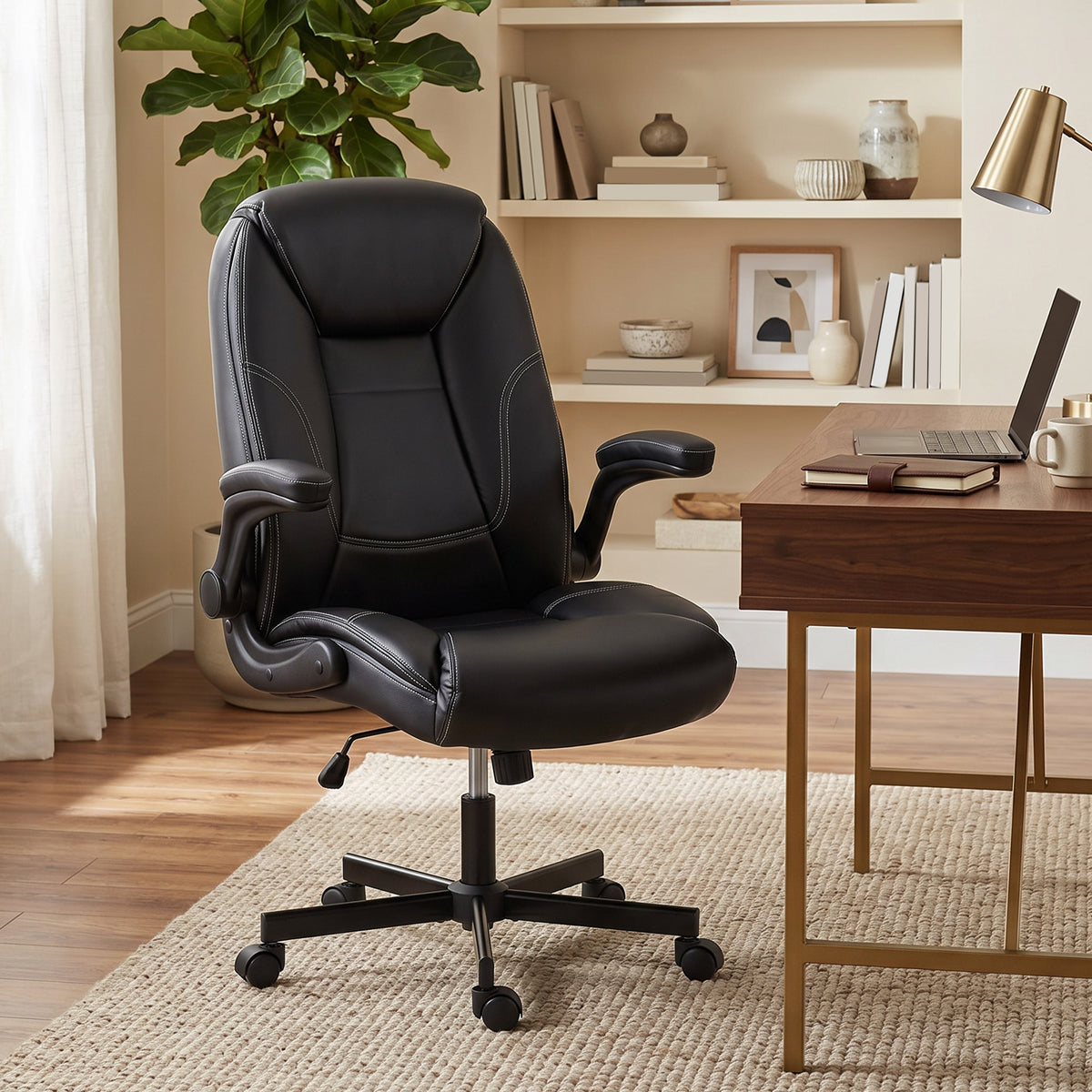 Chaise bureau ergonomique fauteuil de bureau accoudoirs relevables hauteur réglable fonction bascule noir-8