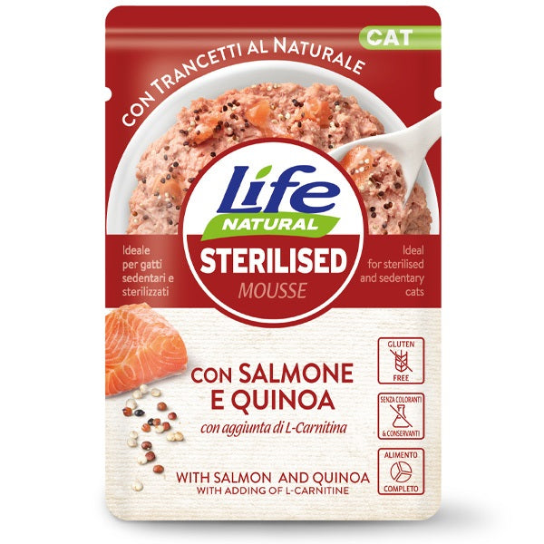 LIFE CAT NATURAL MOUSSE STERILISED SALMONE & QUINOA 70 GR.