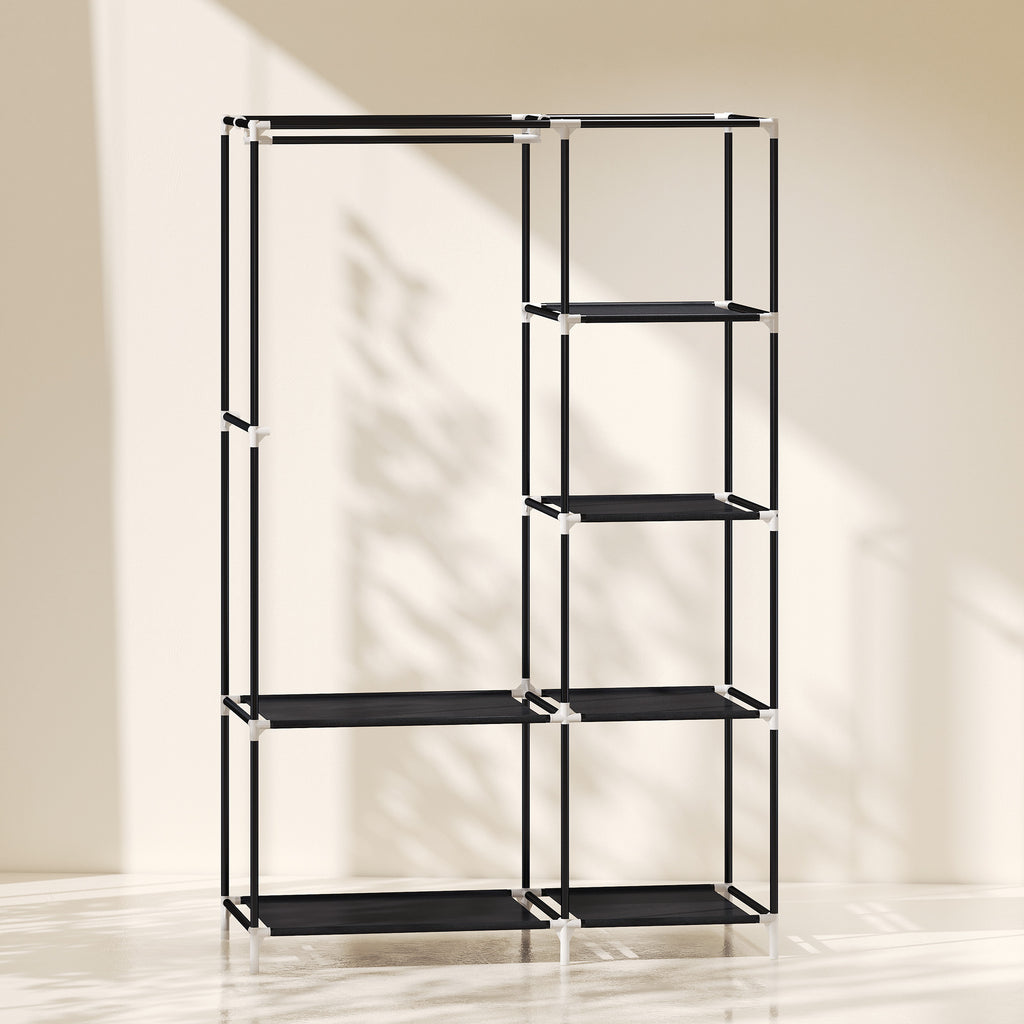 Armoire penderie multi-rangement - 6 étagères, 1 barre - non tissé noir-8