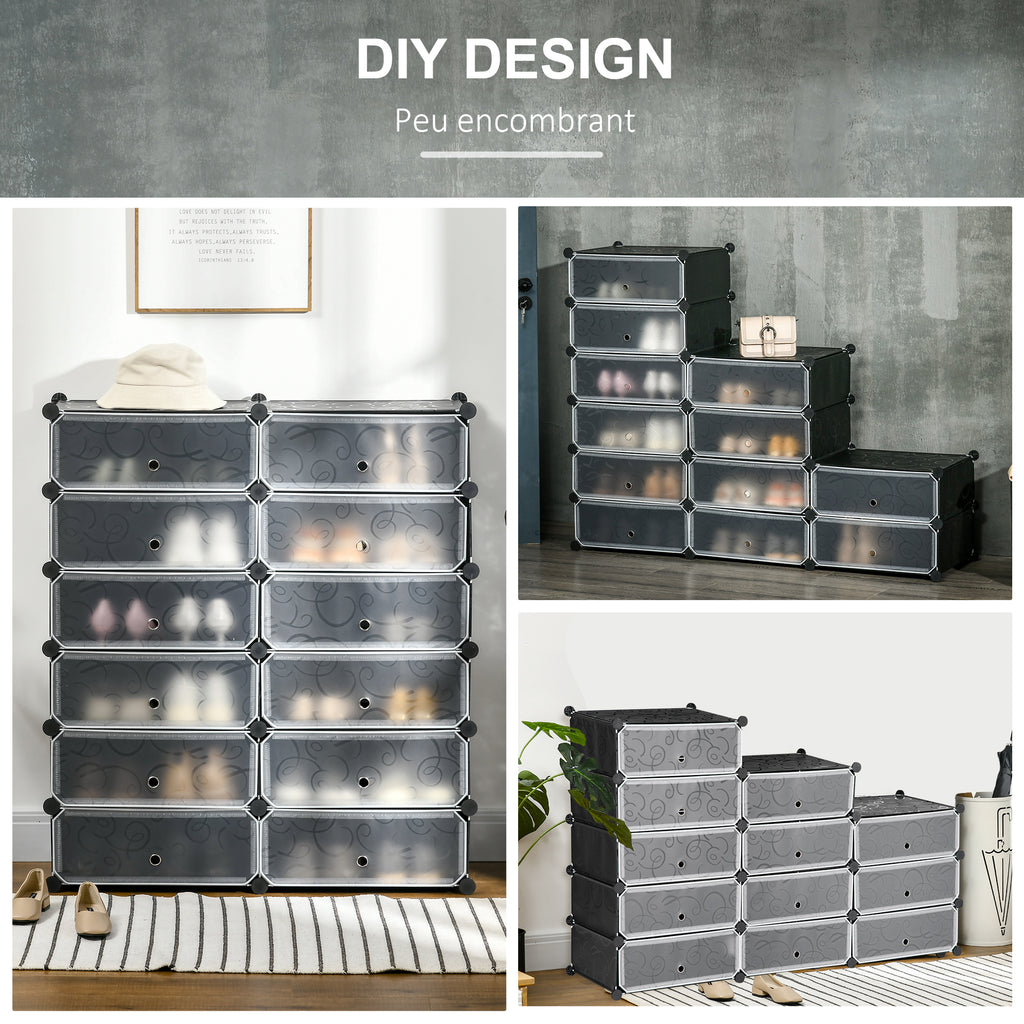 Armoire meuble à chaussures modulable 94L x 37l x 108H cm 12 cubes rectangulaires capacité 24 paires de chaussures-4