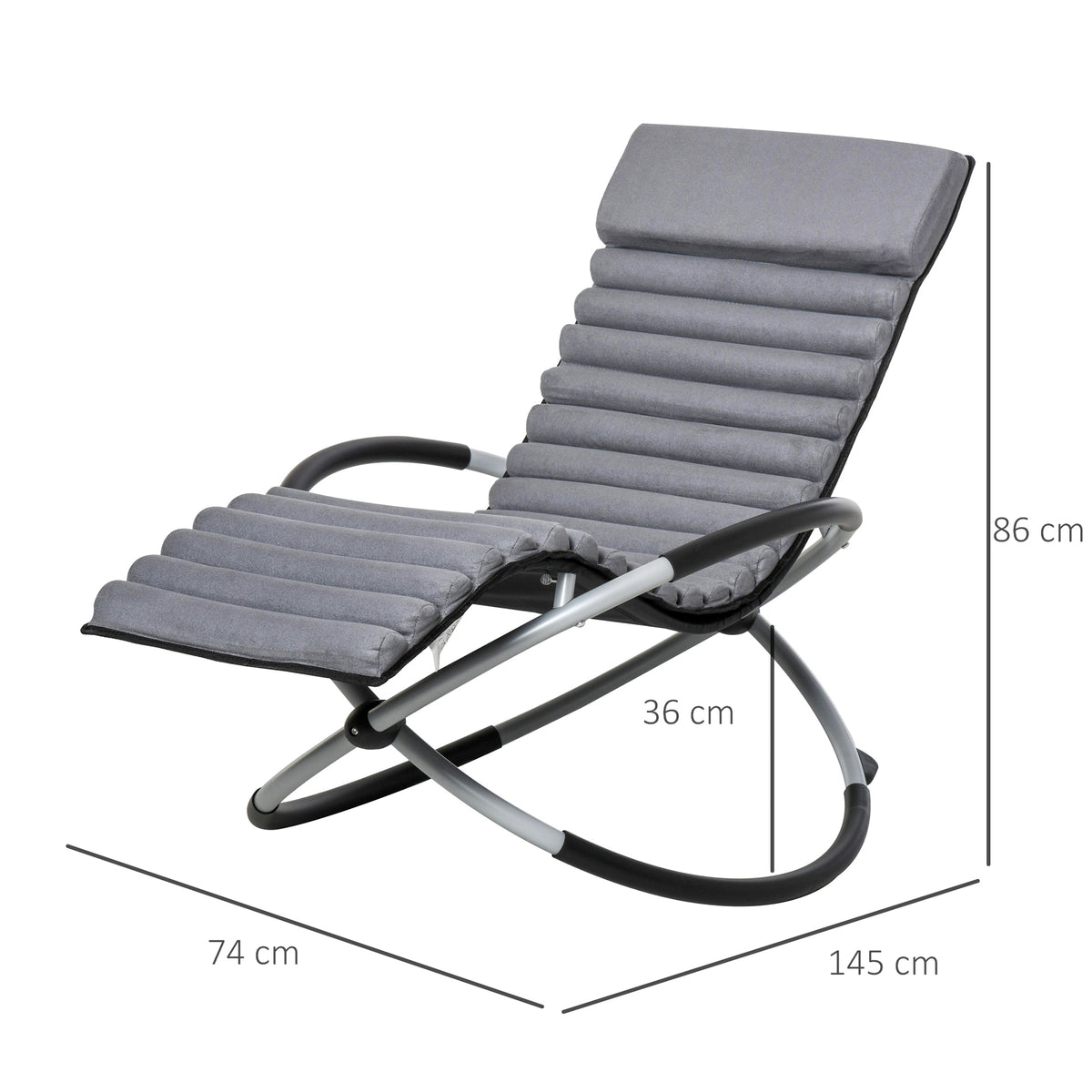 Chaise Longue à Bascule Pliable Rocking Chair avec Matelas revêtement Aspect Daim métal textilène Gris Noir-2